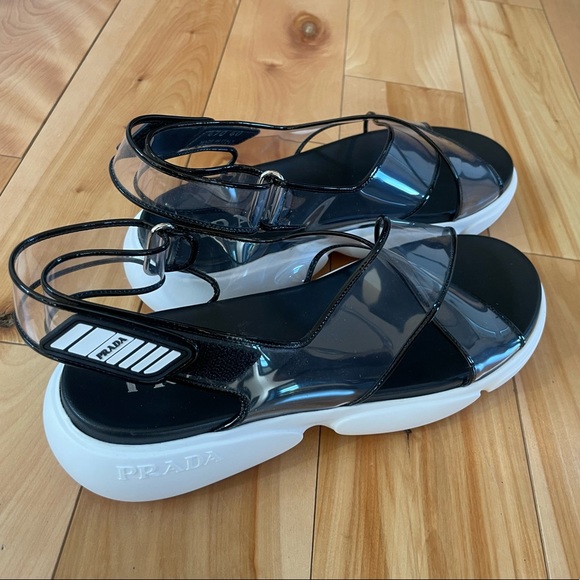 PRADA SANDALS WOMEN PLEXIGLASS TRANSPARENT BLACK - Picture 6 of 8